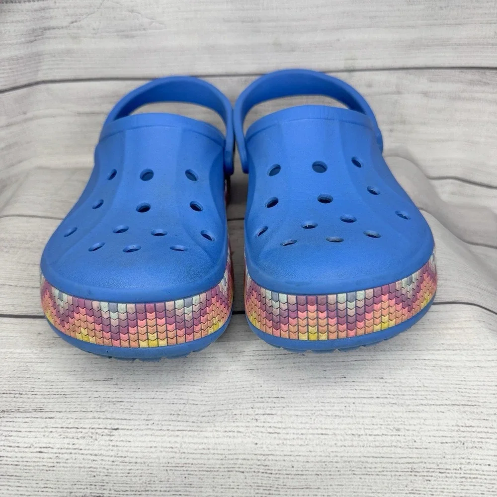 Crocs Bayaband Chevron Band Clogs‎ Slip On Shoes POWDER BLUE MULTI  US M 11 W 13